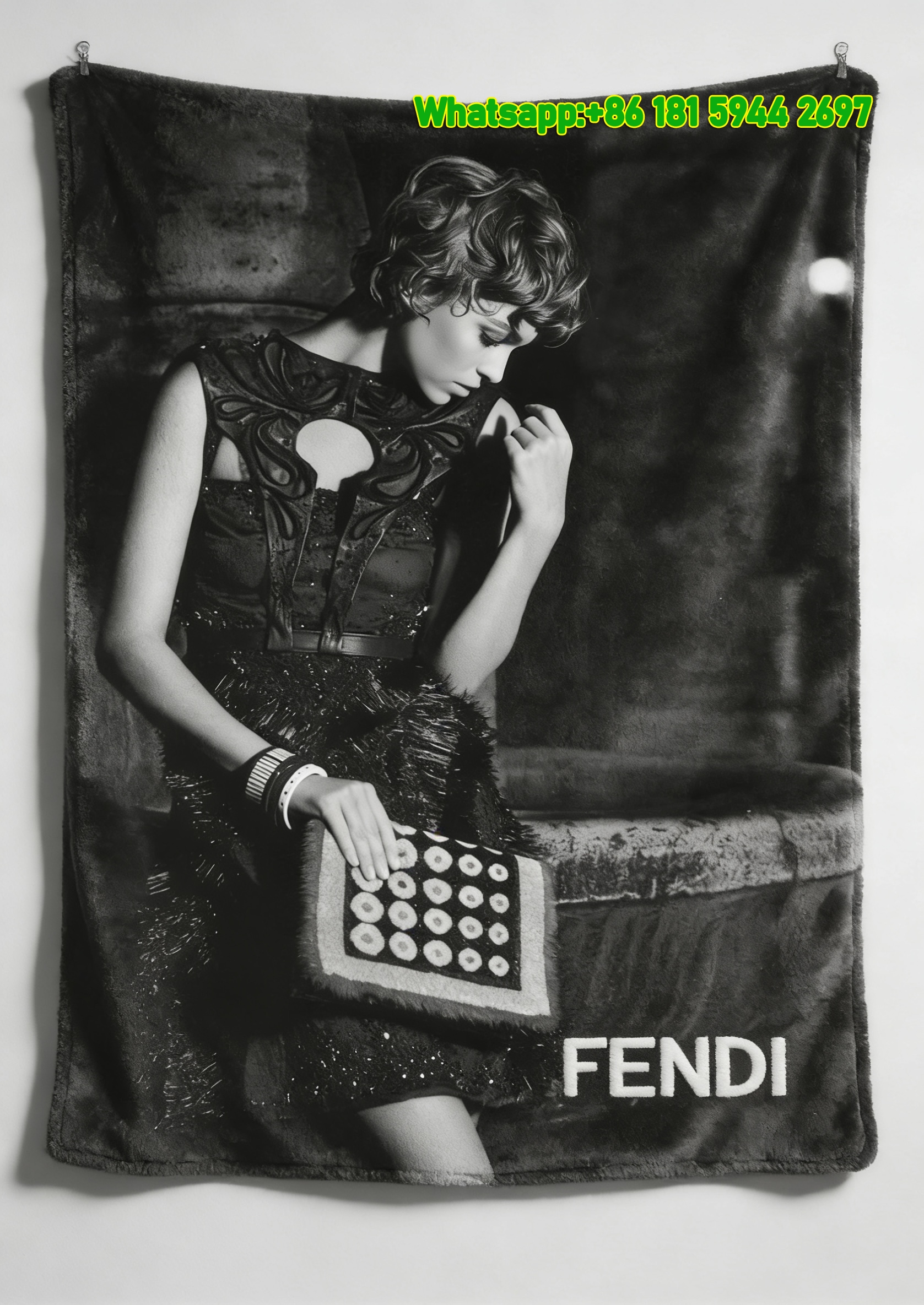 Fendi Black & White Vintage Fashion Editorial Flannel Throw Blanket IMG_9574